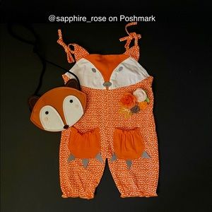 Baby Toddler Girls Fox Overalls Romper Fox Bag Hair Clips x 2 Girl Clothes 12/18
